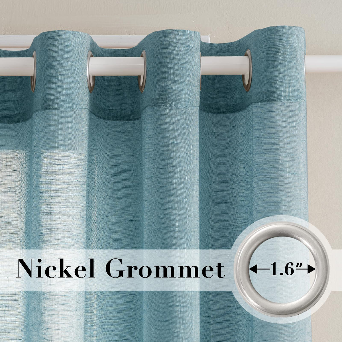 Natural Linen Curtain Panels Semi-Sheers Nickel Grommet Set of 2 Turquoise 52"W x 96"L G32493