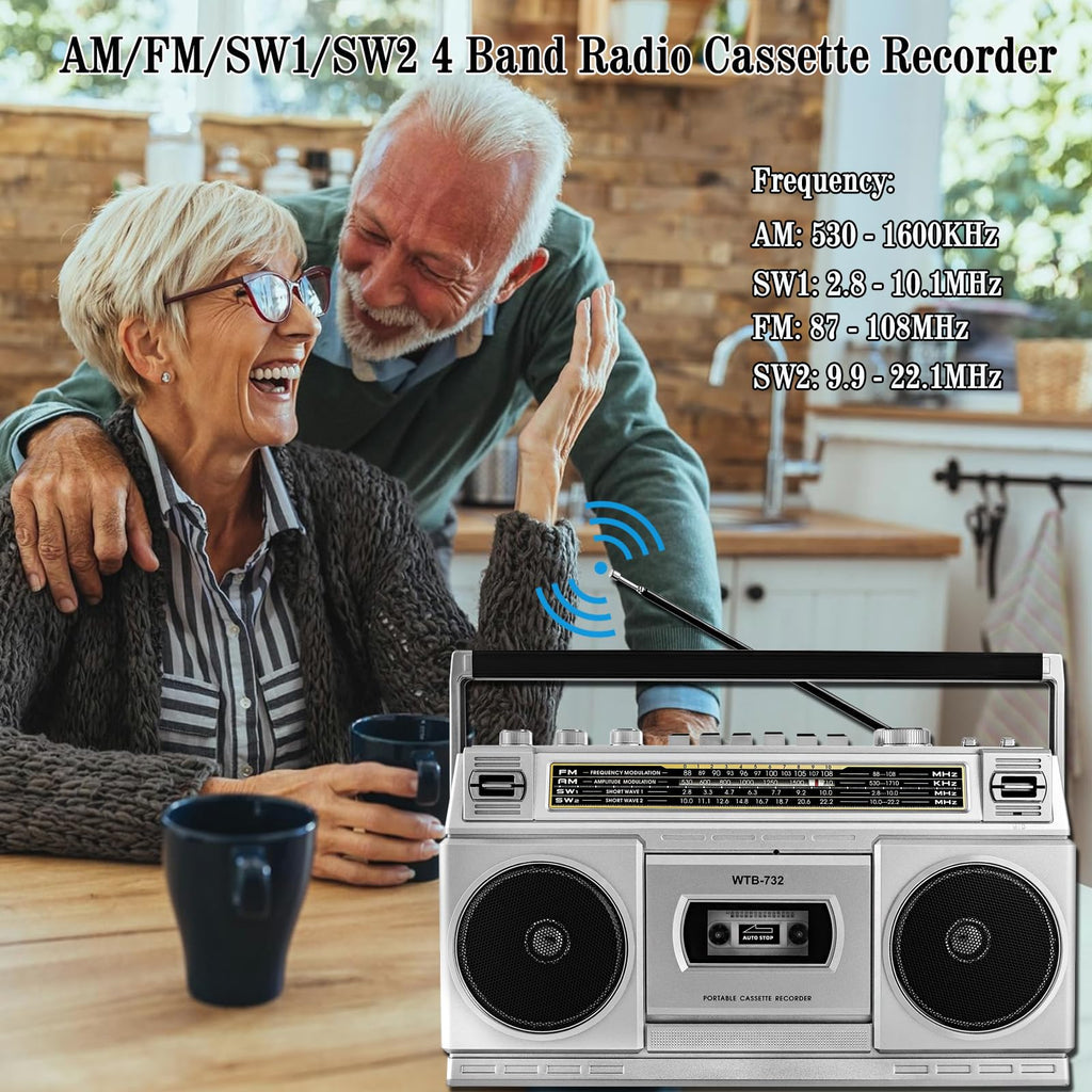 Portable Boombox with Cassette Player Recorder R575