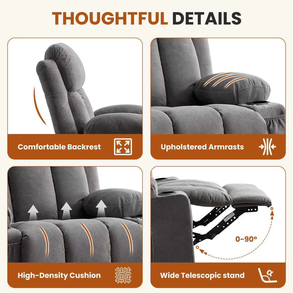 Swivel Rocker Recliner Chair with Massage and Heat X4089
