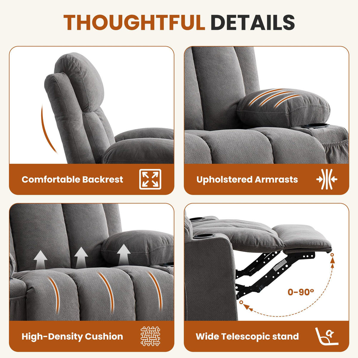 Swivel Rocker Recliner Chair with Massage and Heat X4089