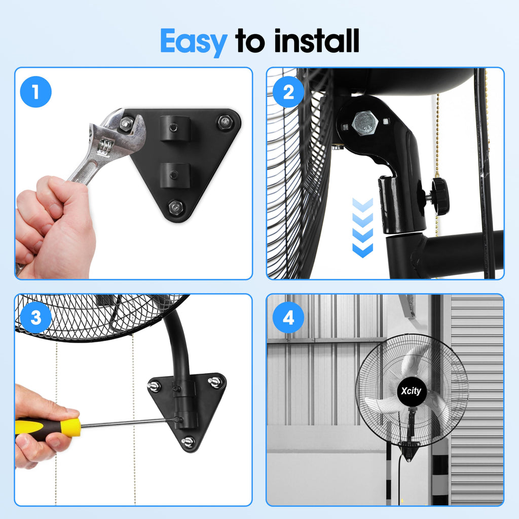 20 inch Industrial Wall Mounted Oscillating Fan, 3-Speed, 5500 CFM, Black K25118