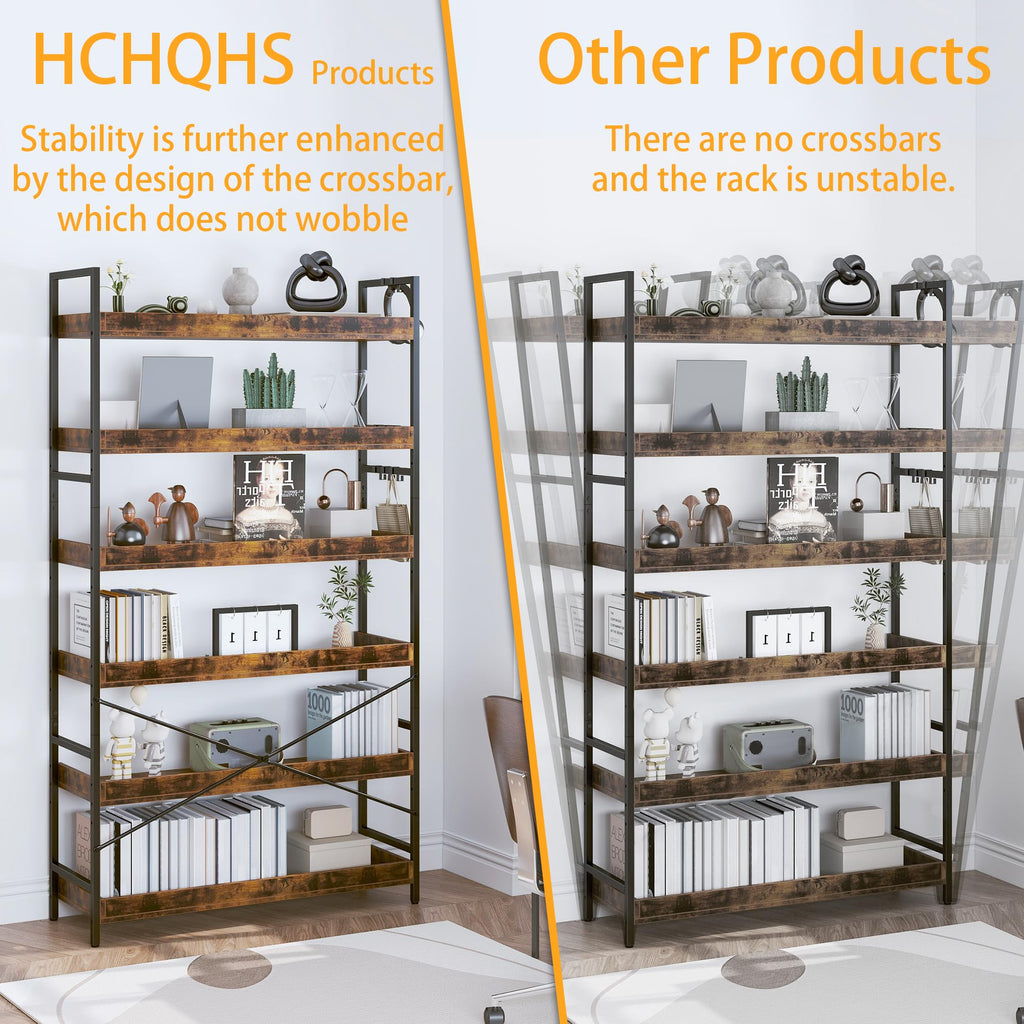 Adjustable 6-Tier Wood and Black Metal Bookshelf E63921