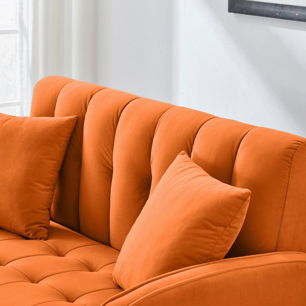 Orange Velvet Tufted Loveseat Sofa G970917