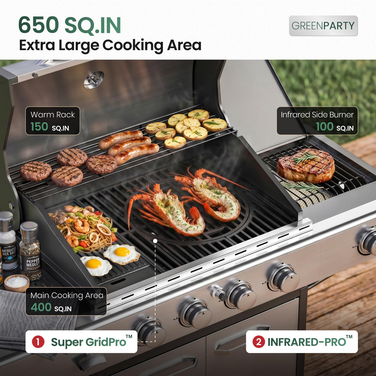 4 Burner Propane Gas Grill with Infrared Side Burner Y32089
