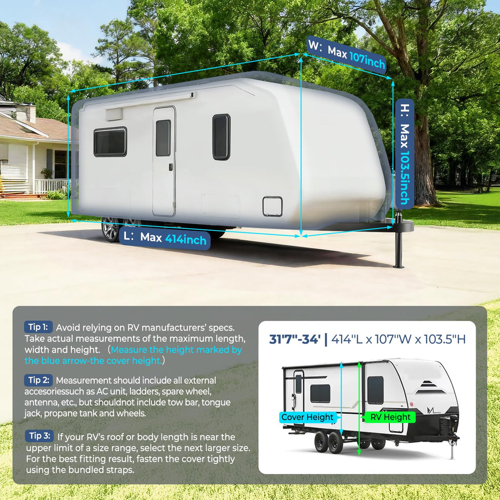 9-Layer Heavy Duty Waterproof Travel Trailer RV Cover O5325