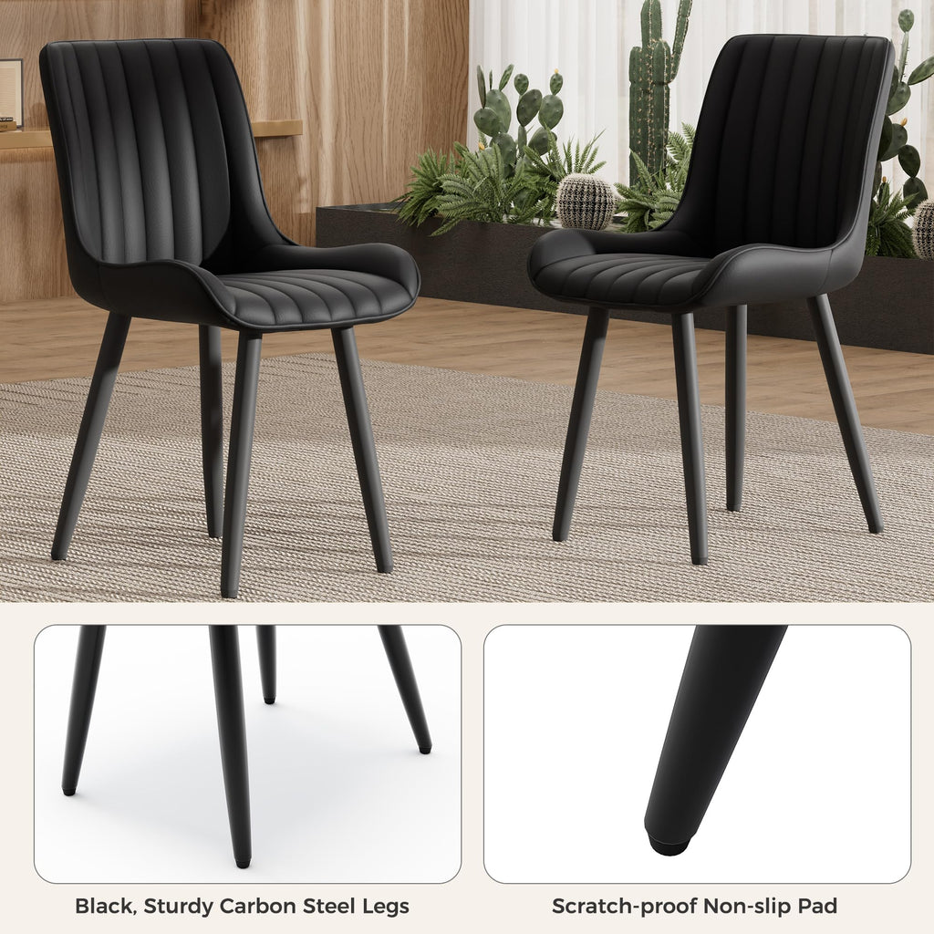 47" Walnut Round Dining Table Set for 4 with 4 Black Upholstered Chairs J265