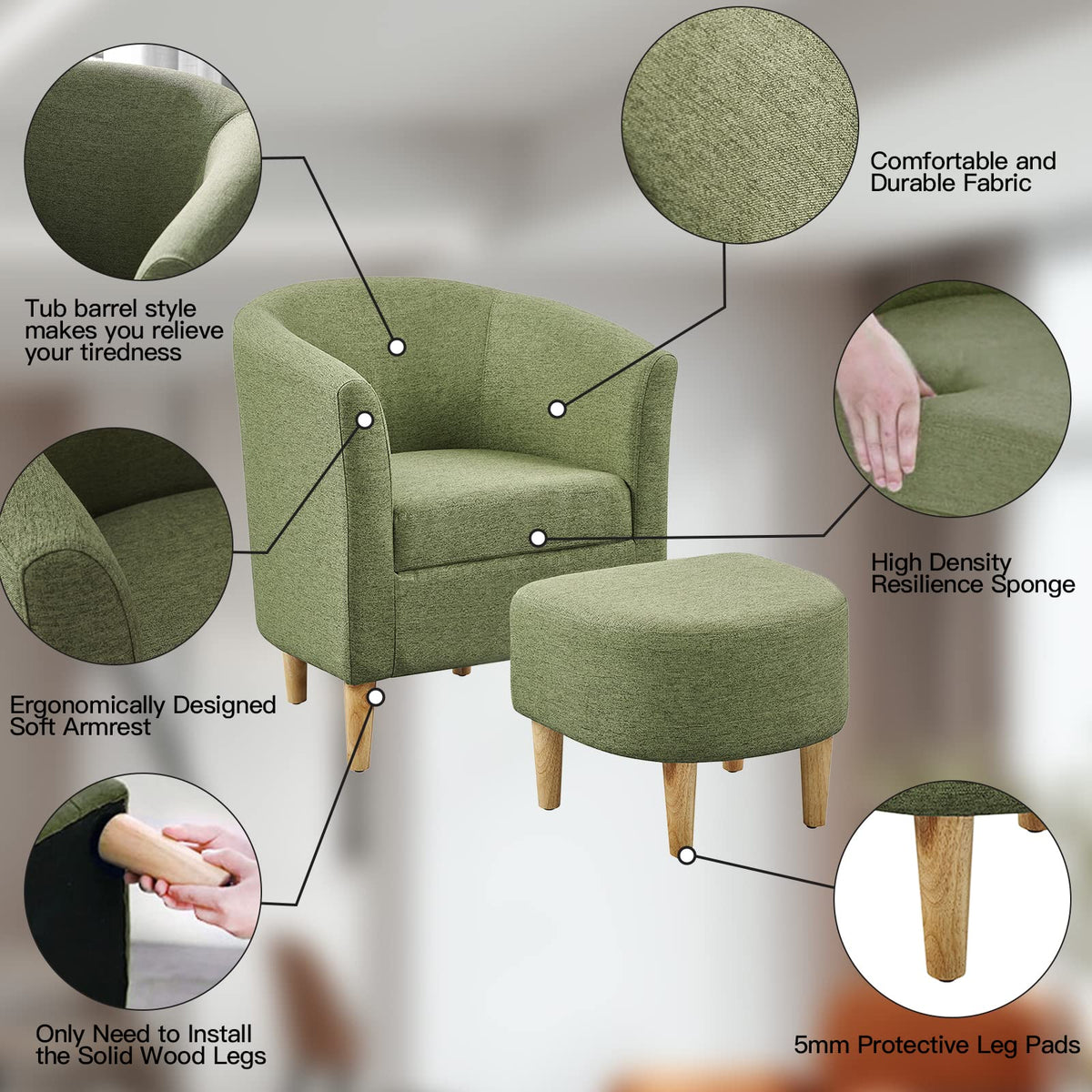 Green Accent Chair with Ottoman T77996
