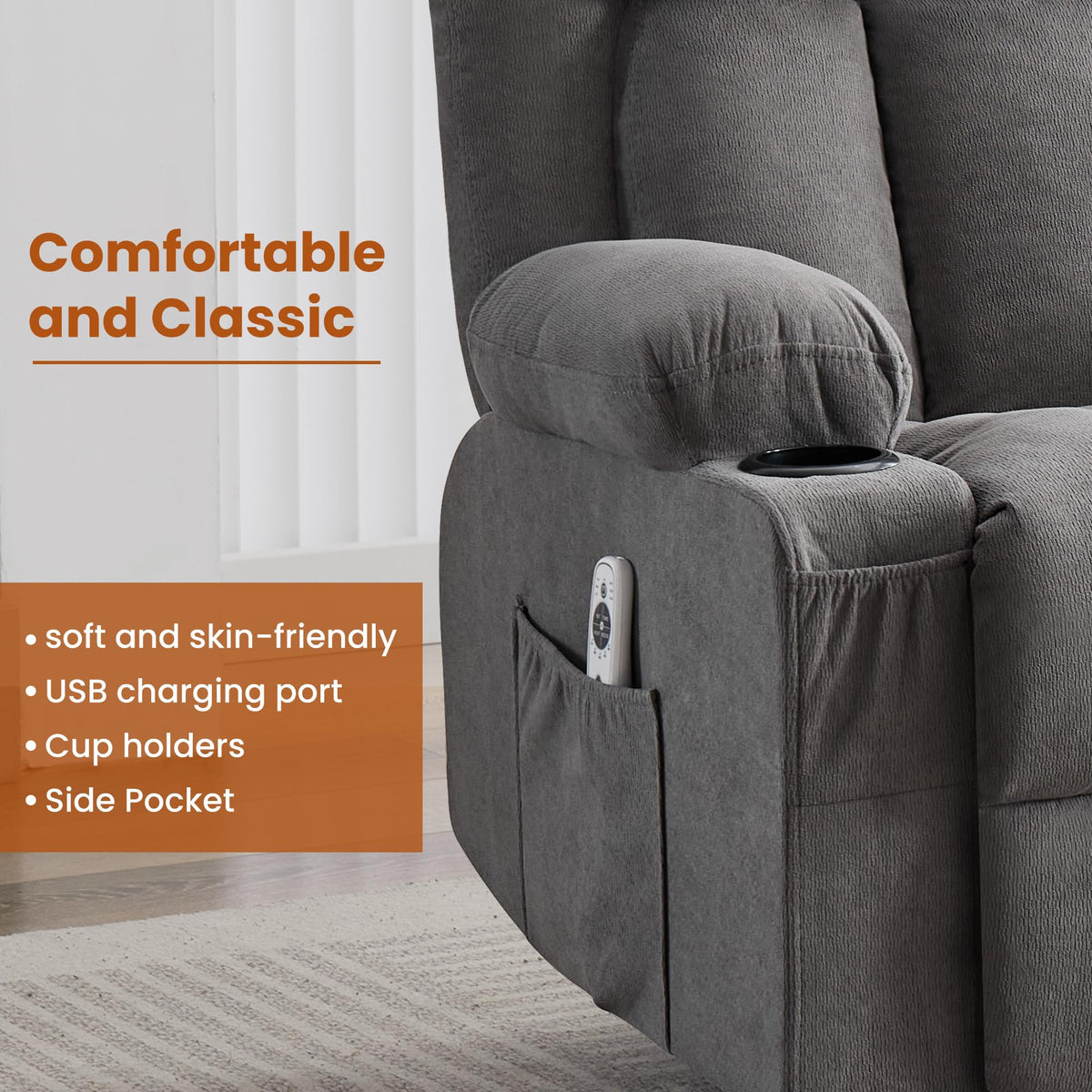 Swivel Rocker Recliner Chair with Massage and Heat X4089