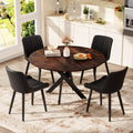 47" Walnut Round Dining Table Set for 4 with 4 Black Upholstered Chairs J265