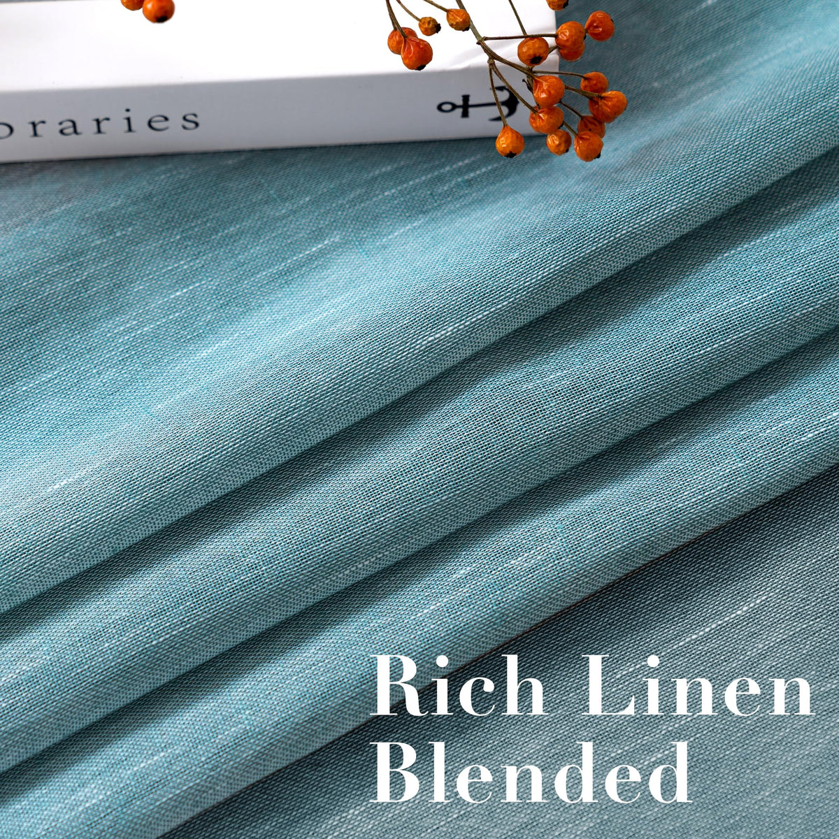 Natural Linen Curtain Panels Semi-Sheers Nickel Grommet Set of 2 Turquoise 52"W x 96"L G32493
