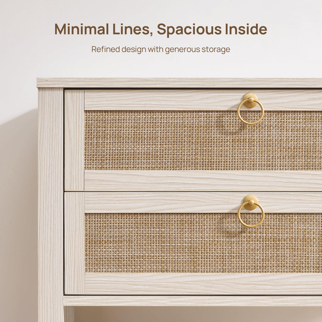White Rattan Nightstand with 2 Drawers T25954