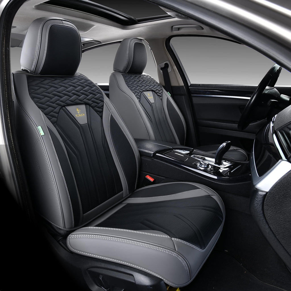 Leather Seat Covers Full Set 5 Seats Gray Black K513822