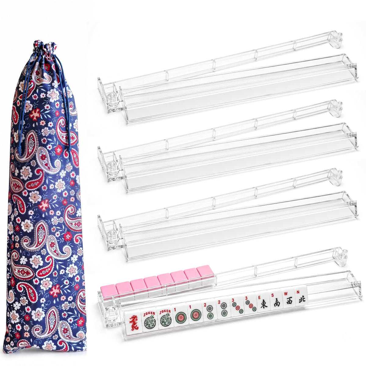 Clear Mahjong Racks with Pushers, 4-Pack F280178
