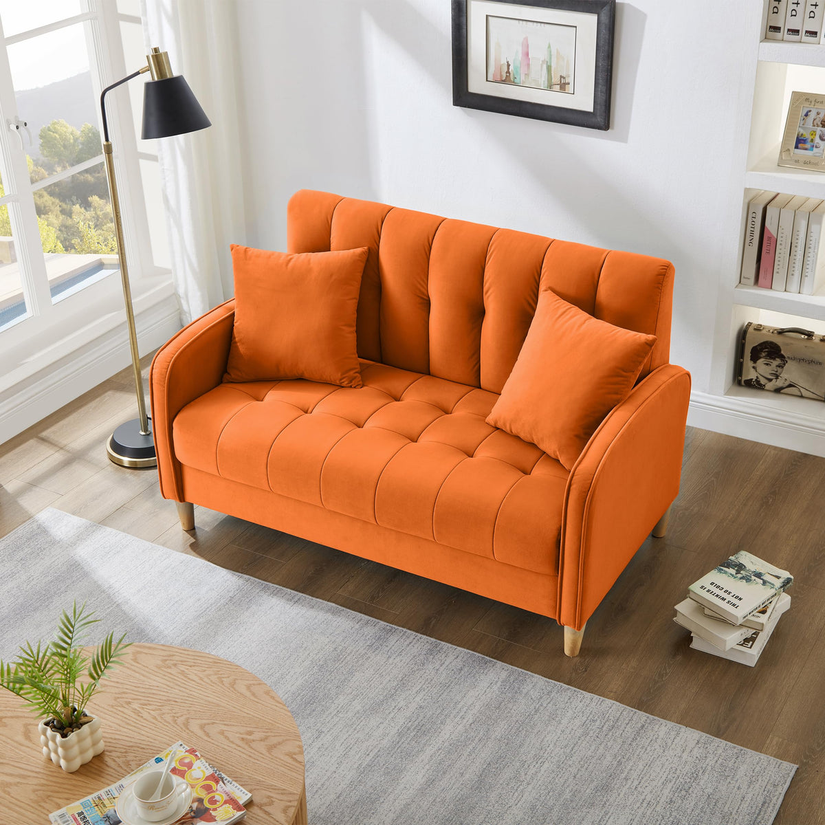 Orange Velvet Tufted Loveseat Sofa G970917