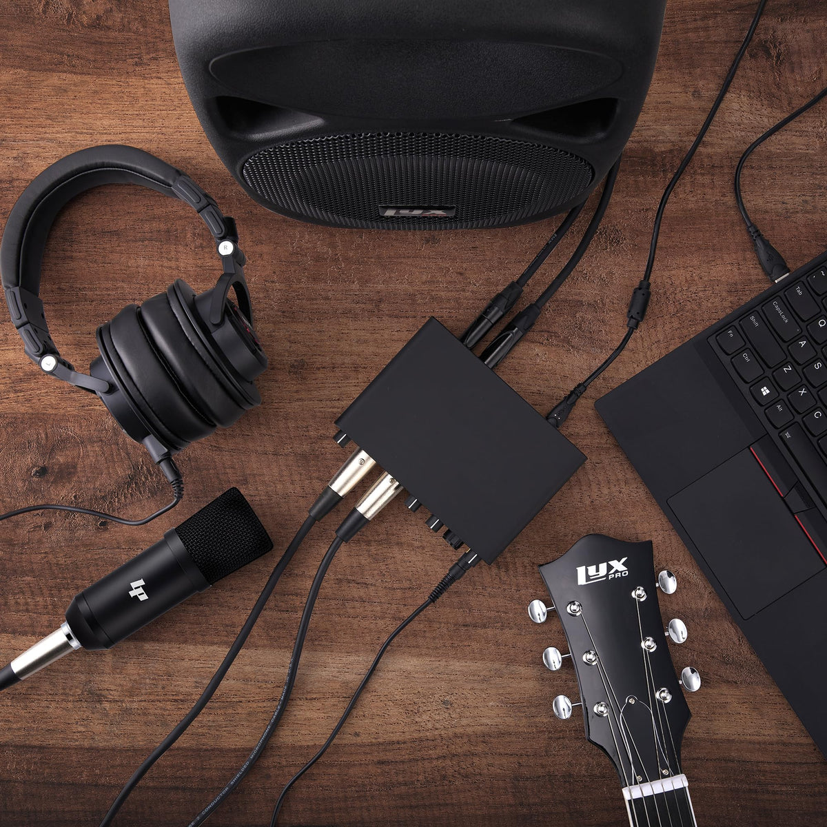 2x2 USB Audio Interface Recording Bundle with Condenser Mic, Headphones, Shockmount, XLR Cable N43028