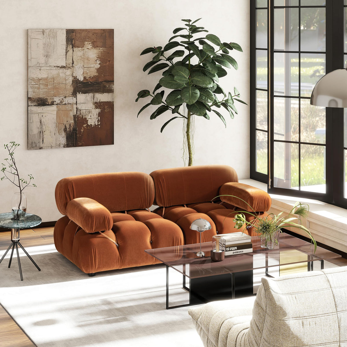 Burnt Orange Performance Velvet 2-Piece Loveseat Sofa N598