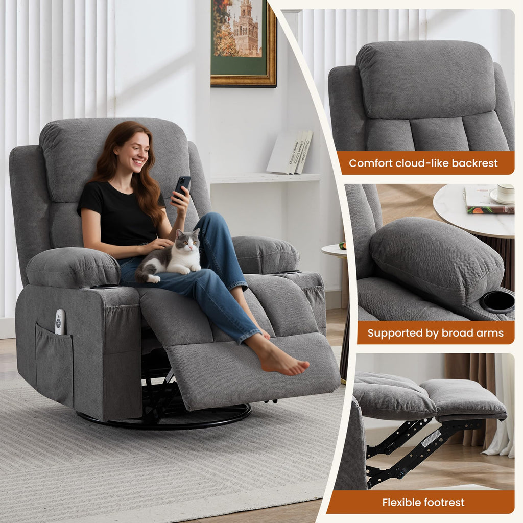 Swivel Rocker Recliner Chair with Massage and Heat X4089